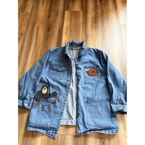 Denim Barn Work Jacket Custom Embroidery Bears Outdoors Camping Women's M Blue